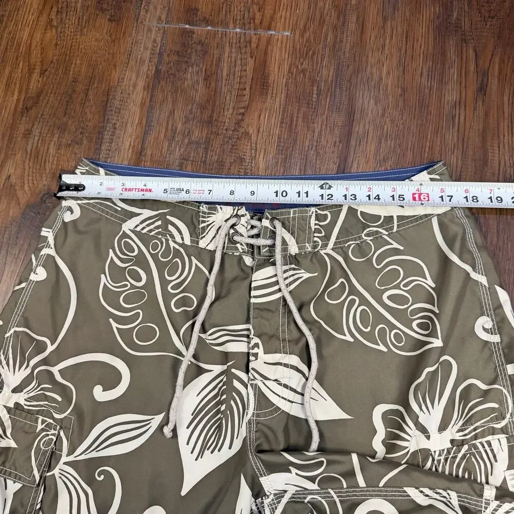 J. Crew Original Swimwear size 34 swim board shorts green cream tropical floral